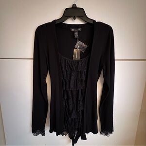 INC International Concepts Black Lace Detail Blouse